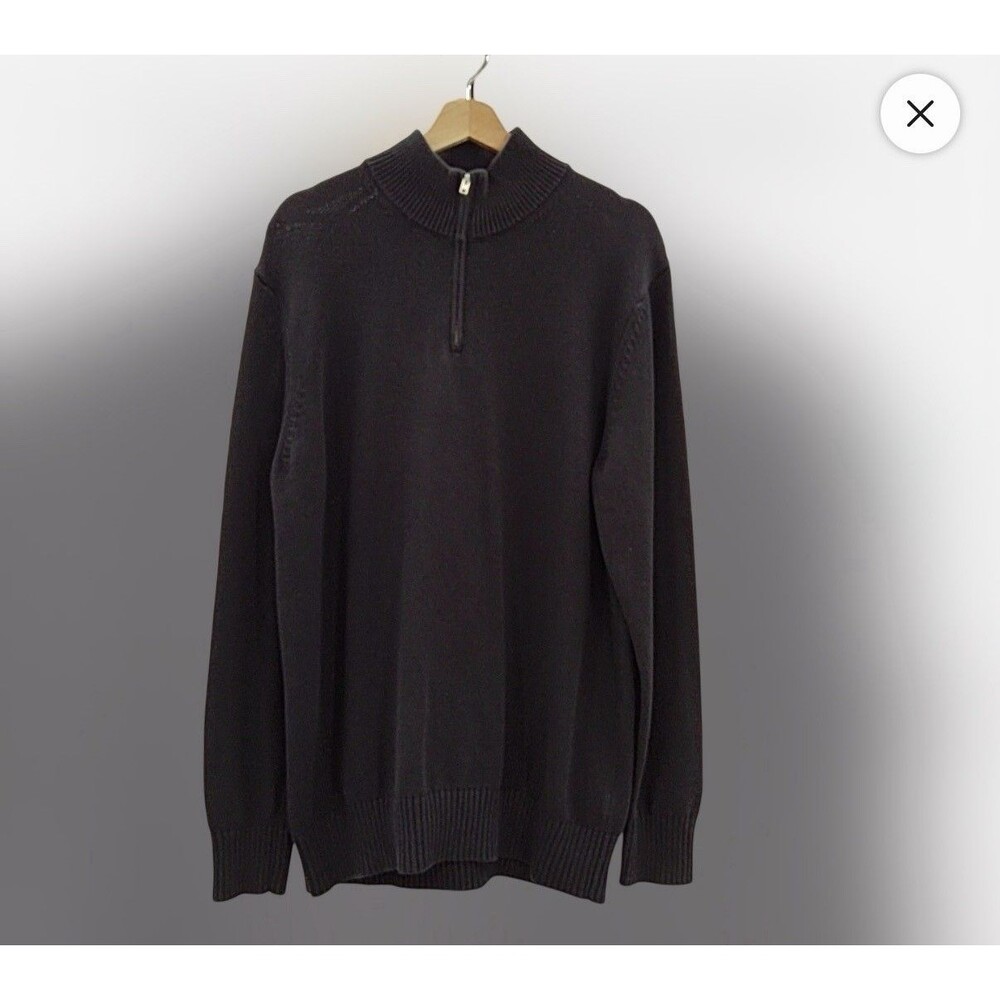 Quince Women 100% Organic Cotton Quarter-Zip Sweater Black Sleeved Top XL